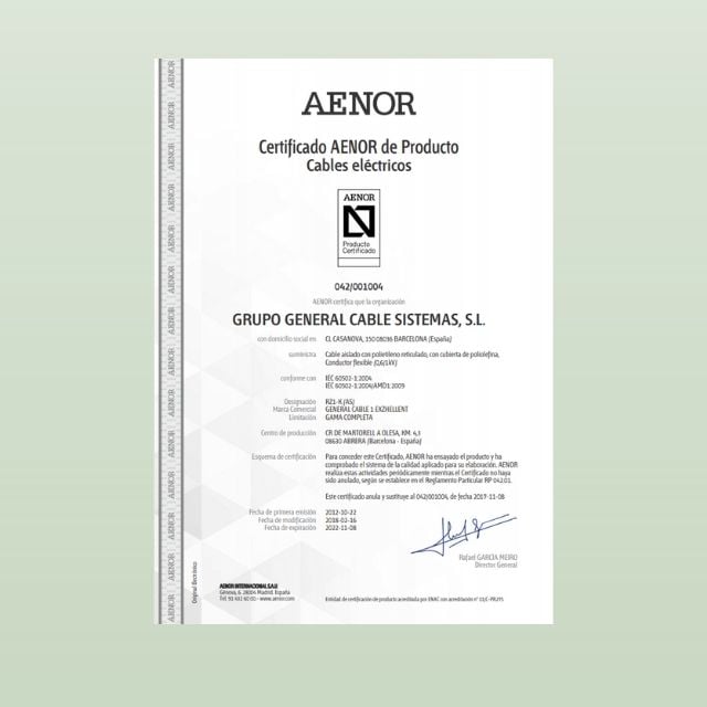 Certificados de producto General Cable